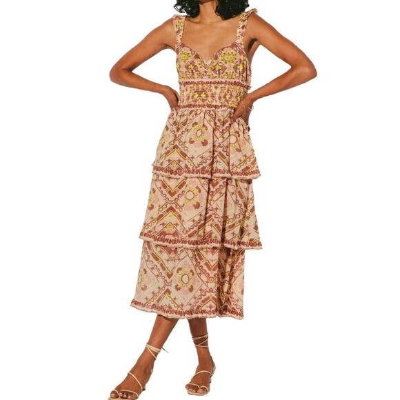 Celobella Stella Tiered Geo Print Midi Dress Size Small - Picture 1 of 10